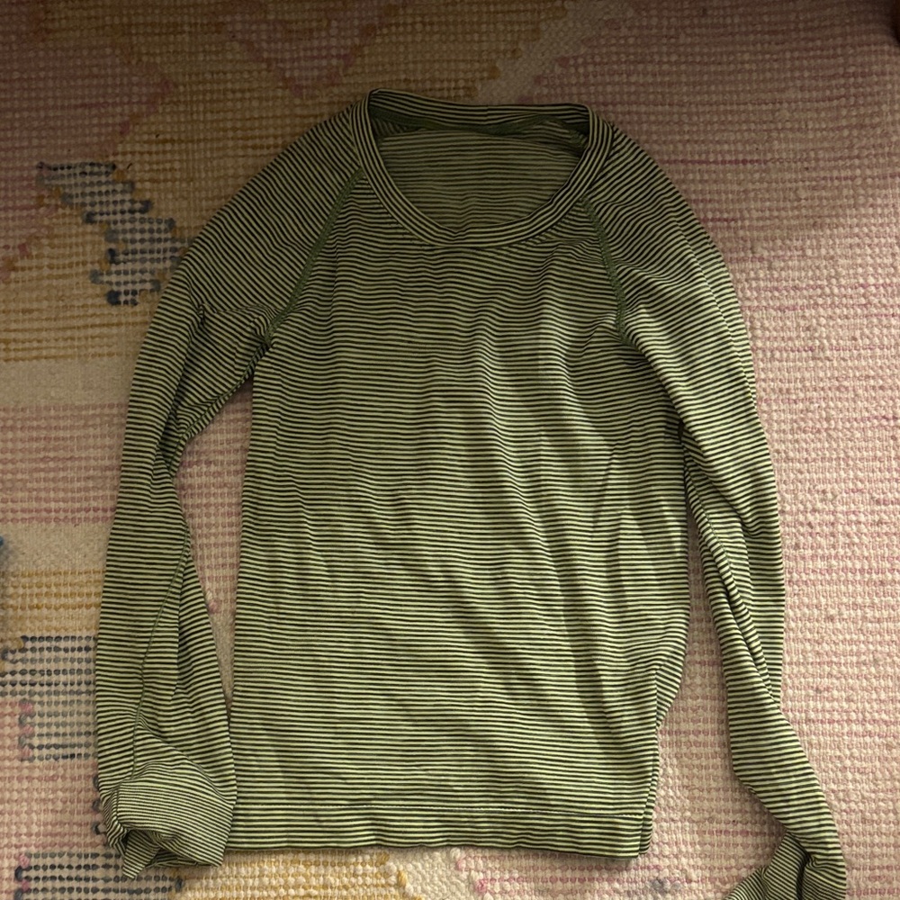 Lululemon Athletica Olive Striped Long Sleeve Top